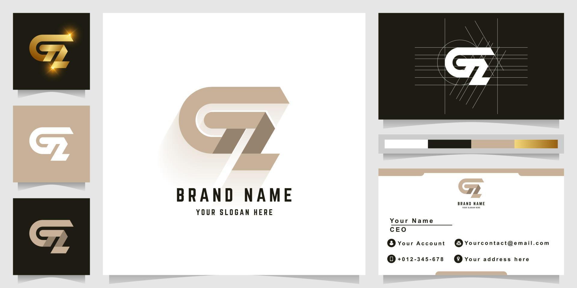 Letter GZ or GR monogram logo with business card design vector