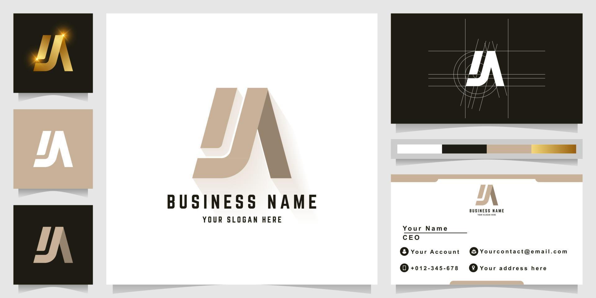Letter JA or IA monogram logo with business card design vector