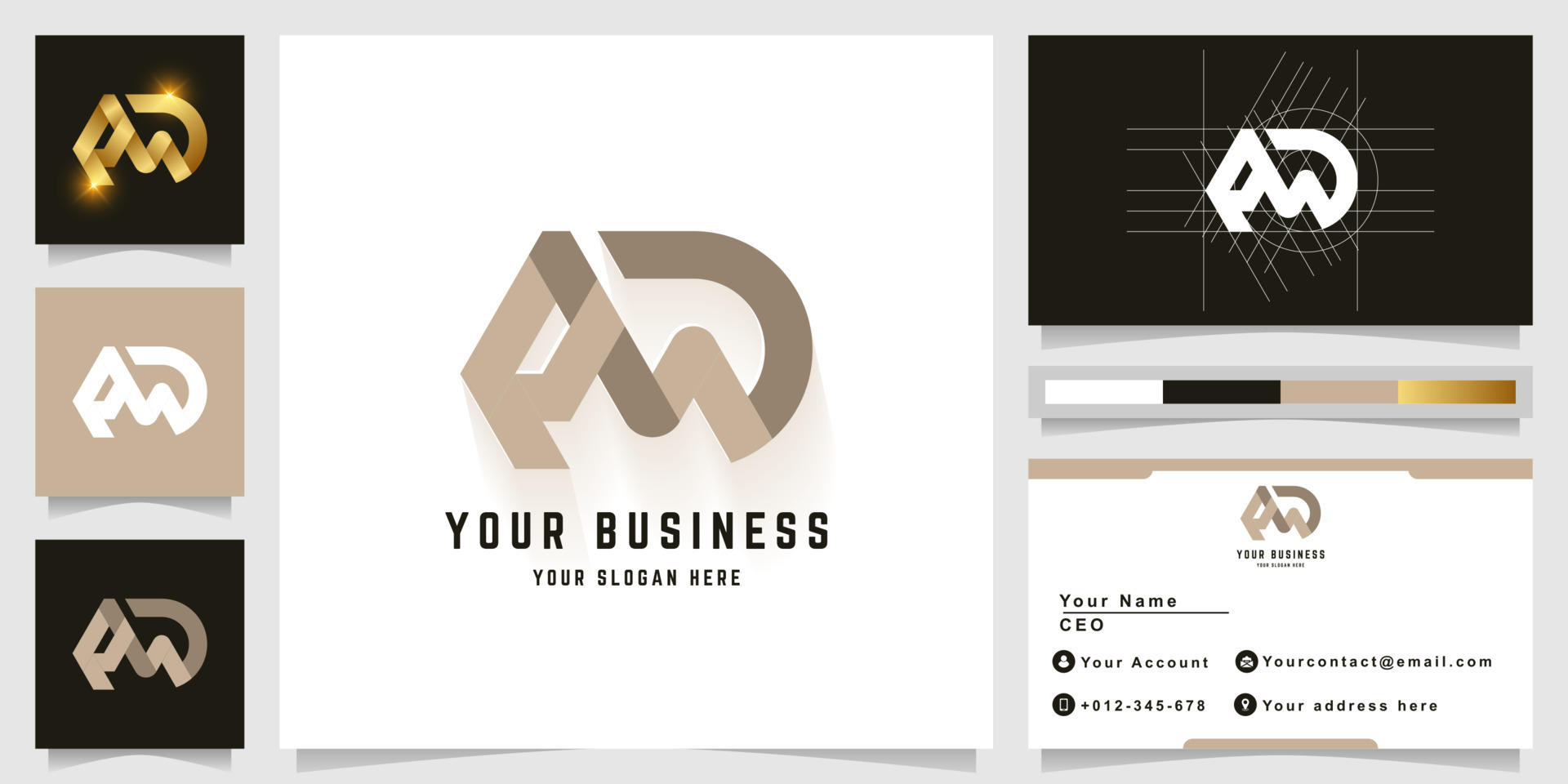 Letter a or aa monogram logo with business card design 18825619 Vector