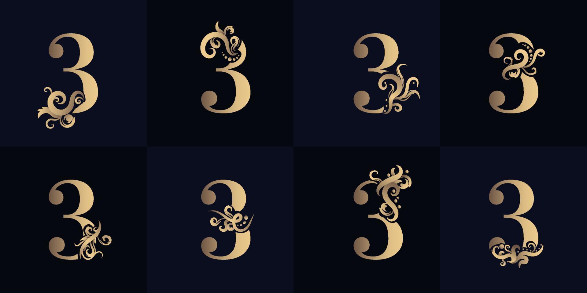 Collection number 3 logo with luxury ornament design vector