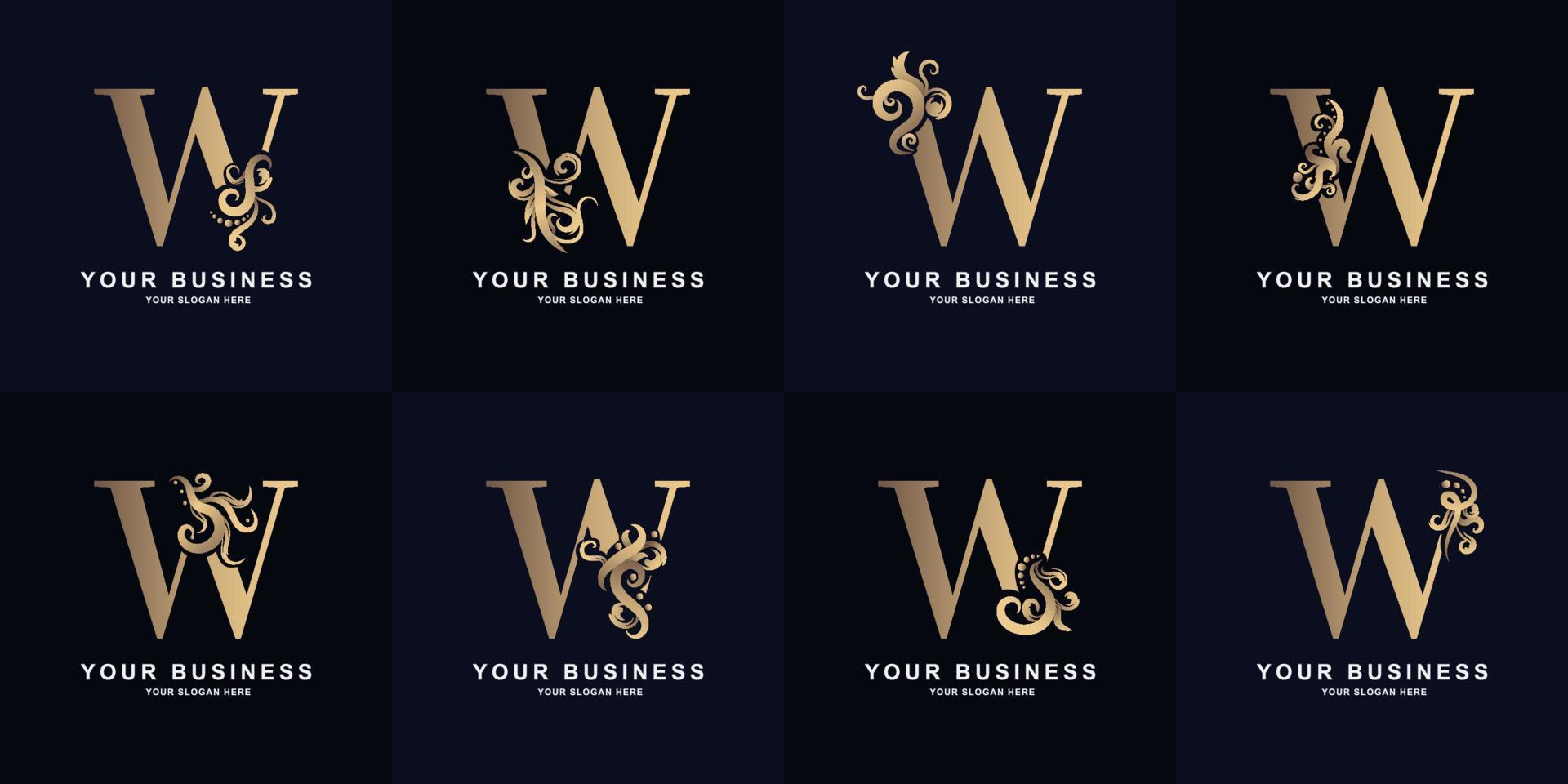 Collection letter W logo with luxury ornament design vector