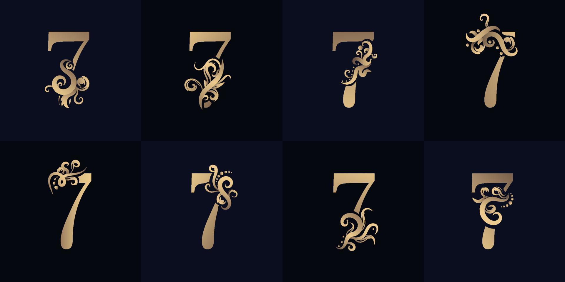 Collection number 7 logo with luxury ornament design vector