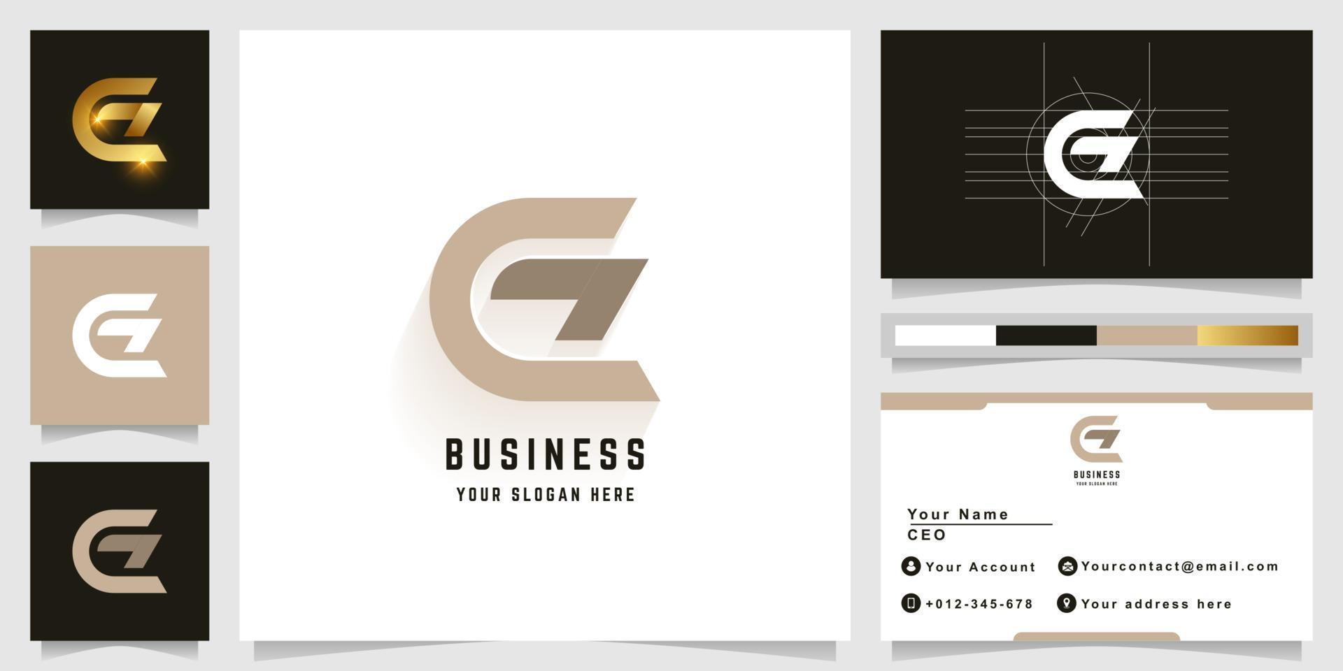 Letter CZ or GZ monogram logo with business card design vector
