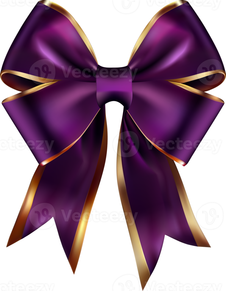 Purple and Golden Bow with Ribbon Cutout png