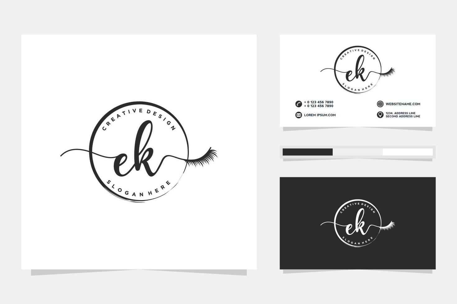 colecciones iniciales de logotipos femeninos ek y vector premium de plantilla de tarjeta de visita