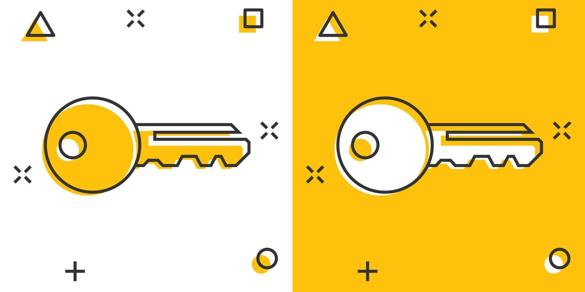 Key icon in comic style. Access login vector cartoon illustration pictogram. Password key business concept splash effect.