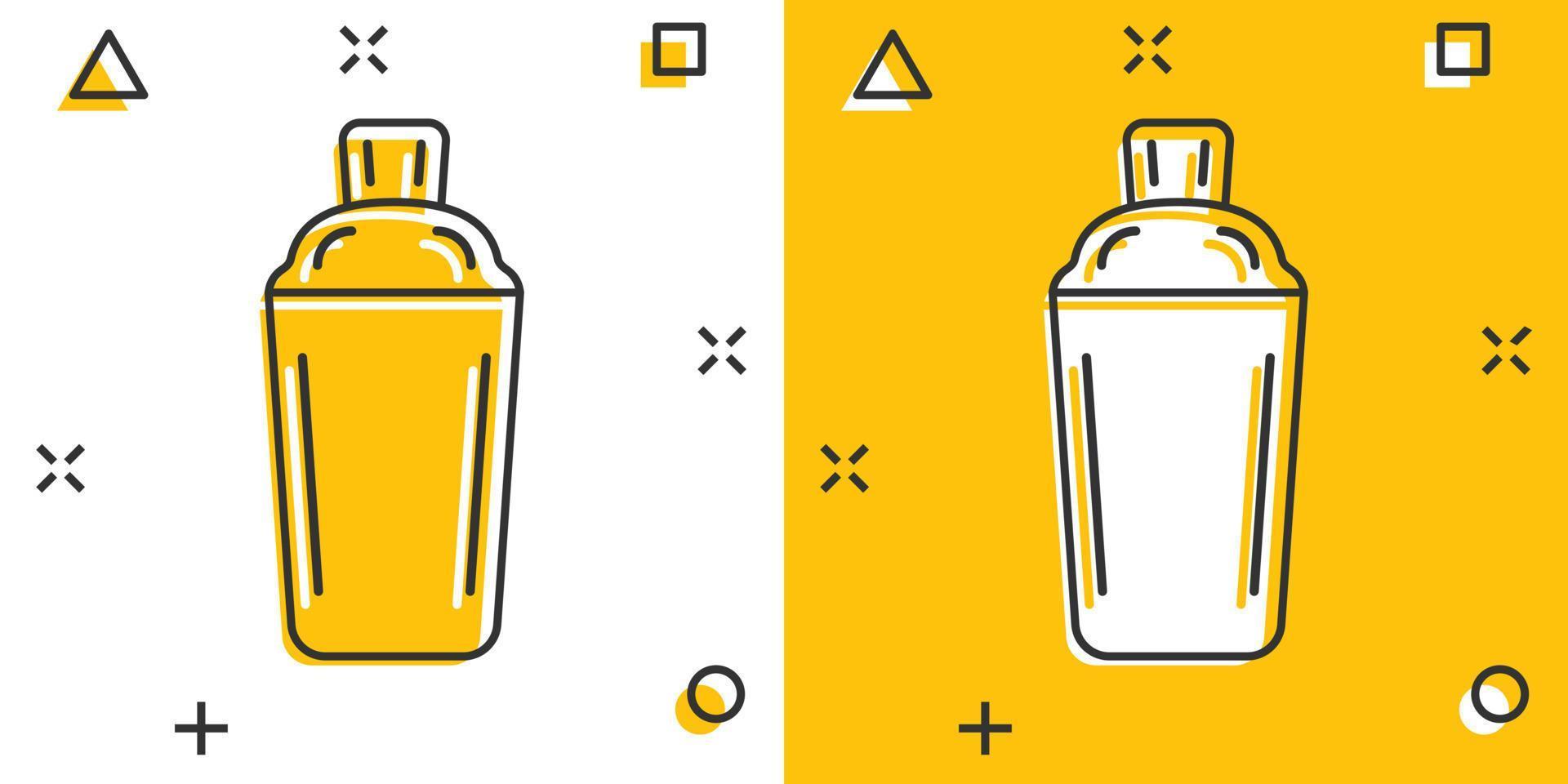 icono de cóctel agitador en estilo cómico. ilustración de vector de dibujos animados de botella de alcohol sobre fondo blanco aislado. concepto de negocio de efecto de salpicadura de bebida de bar.