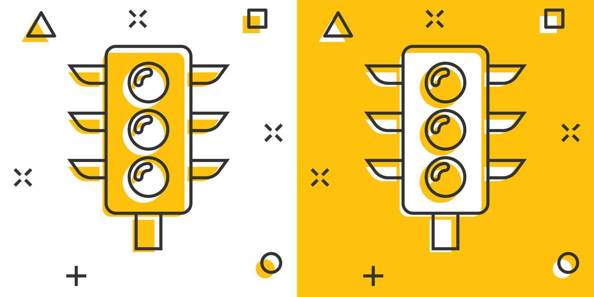 Semaphore icon in comic style. Traffic light cartoon vector illustration on white isolated background. Crossroads splash effect business concept.