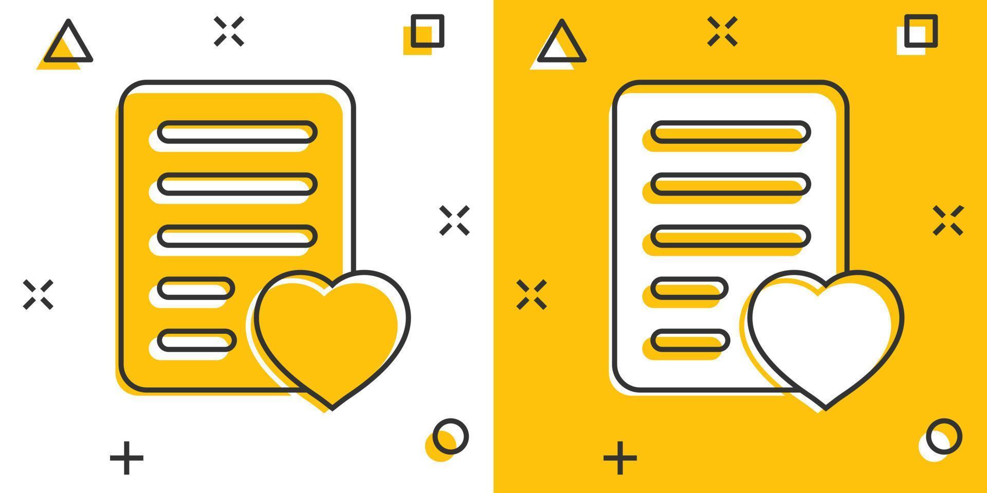 Wishlist icon in comic style. Like document cartoon vector illustration on white isolated background. Favorite list splash effect business concept.