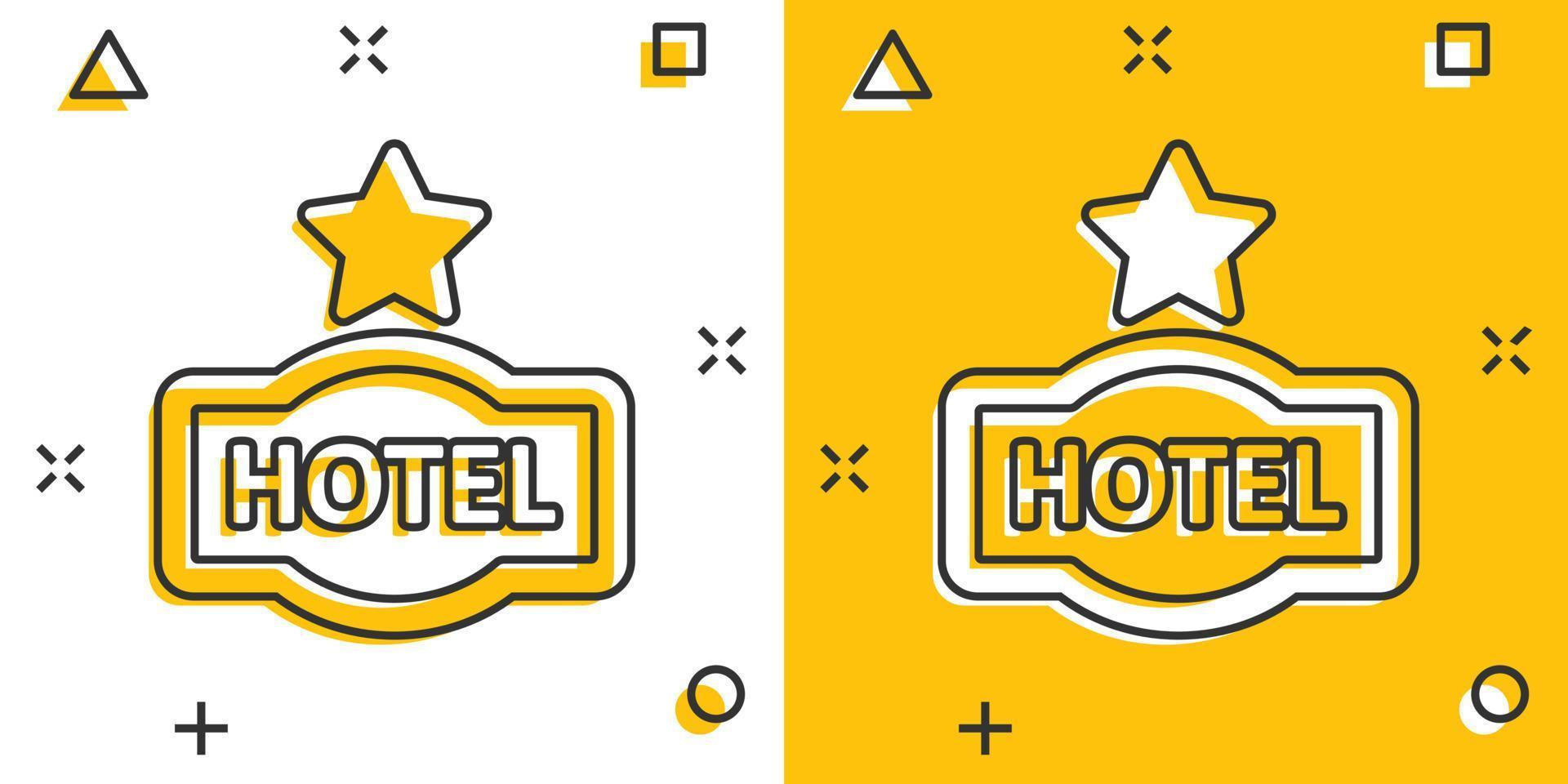 Hotel 1 star sign icon in comic style. Inn cartoon vector illustration on white isolated background. Hostel room information splash effect business concept.