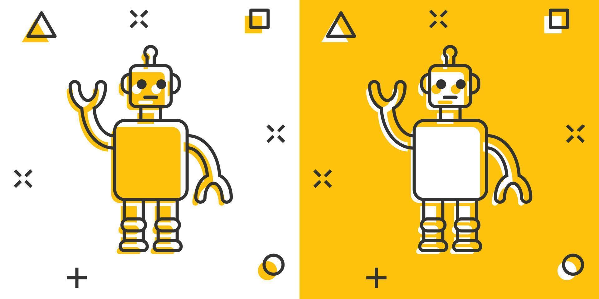 Cute robot chatbot icon in comic style. Bot operator cartoon vector illustration on white isolated background. Smart chatbot character splash effect business concept.