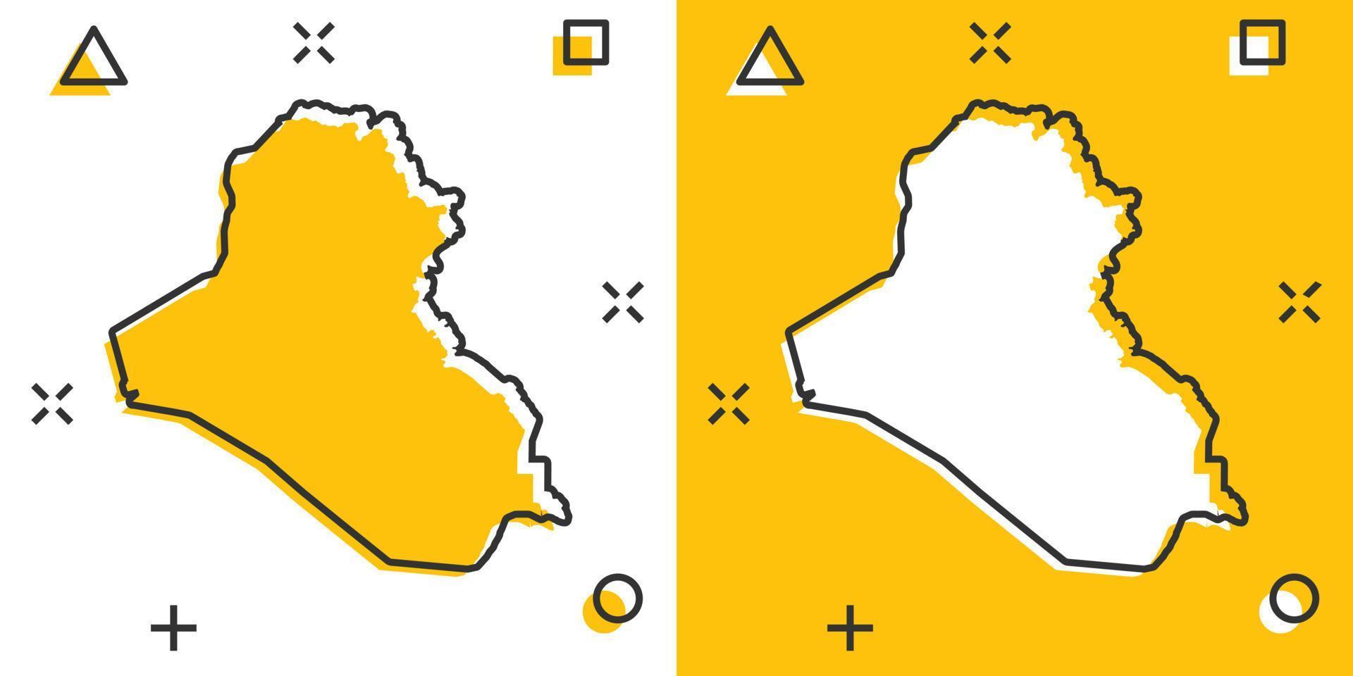 icono de mapa de Irak de dibujos animados vectoriales en estilo cómico. pictograma de ilustración de signo de irak. concepto de efecto de salpicadura de negocio de mapa de cartografía. vector