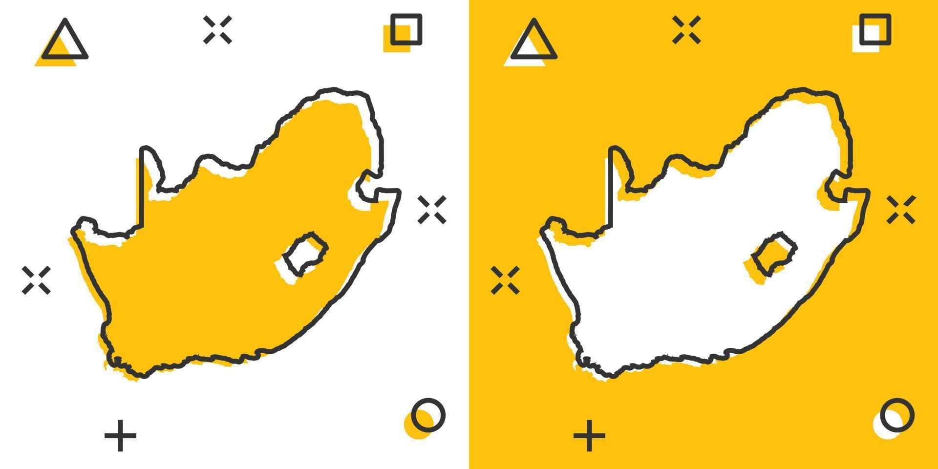 icono de mapa de Sudáfrica de dibujos animados vectoriales en estilo cómico. pictograma de ilustración de signo de Sudáfrica. concepto de efecto de salpicadura de negocio de mapa de cartografía. vector