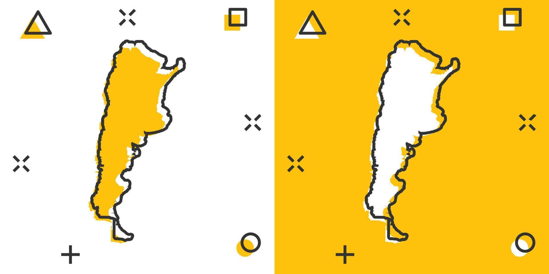 icono de mapa argentino de dibujos animados vectoriales en estilo cómico. pictograma de ilustración de signo argentino. concepto de efecto de salpicadura de negocio de mapa de cartografía. vector