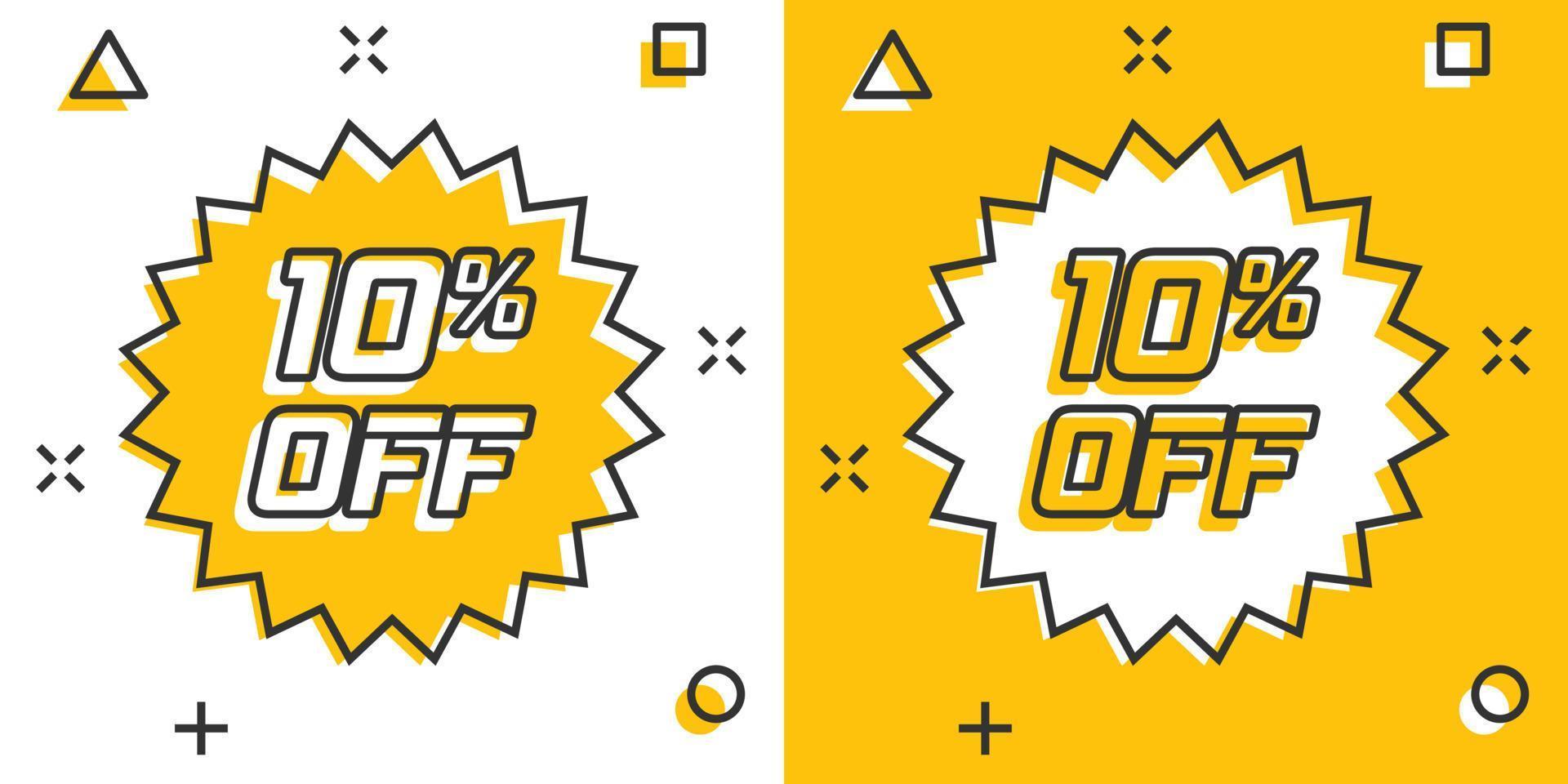 Vector cartoon discount sticker icon in comic style. Sale tag illustration pictogram. Promotion 10 percent discount splash effect concept.