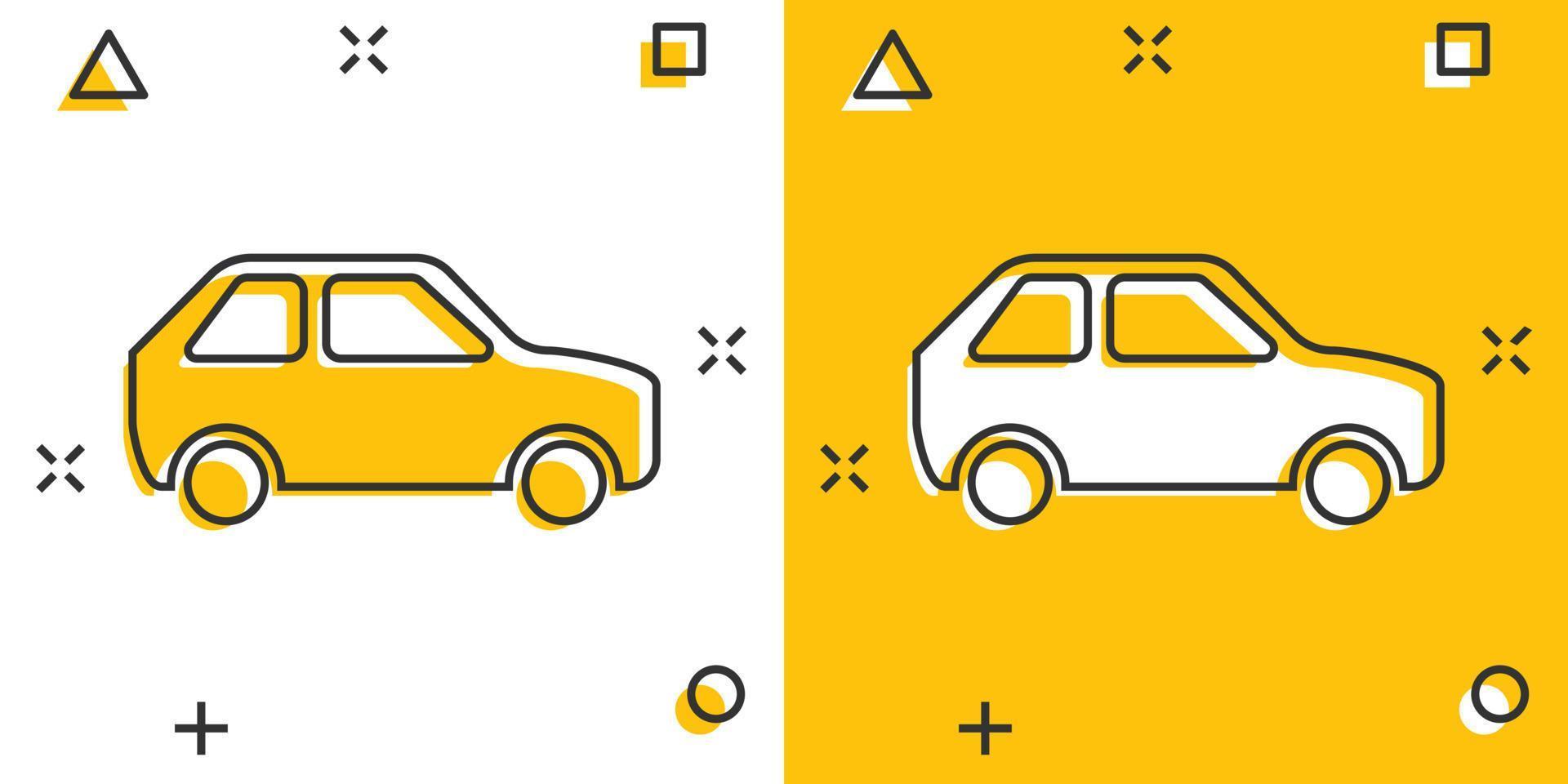 Car icon in comic style. Automobile car vector cartoon illustration pictogram. Auto business concept splash effect.