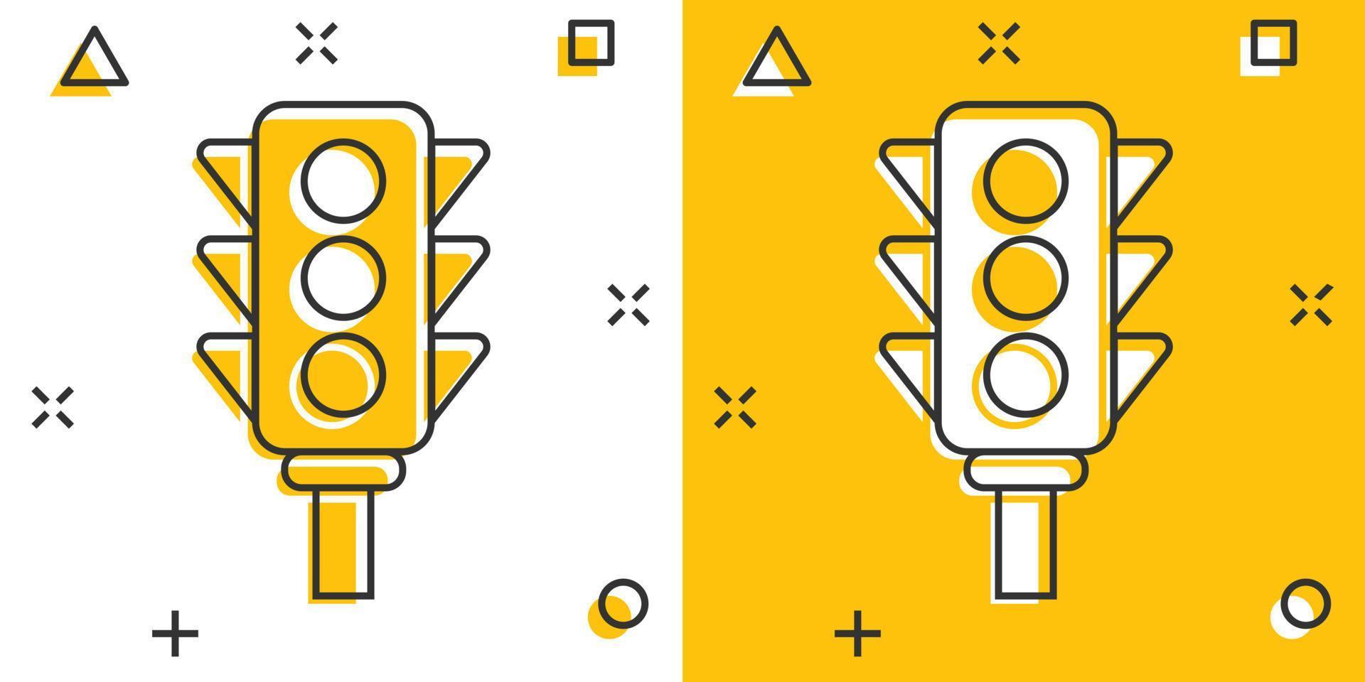 Semaphore icon in comic style. Traffic light cartoon vector illustration on white isolated background. Crossroads splash effect business concept.