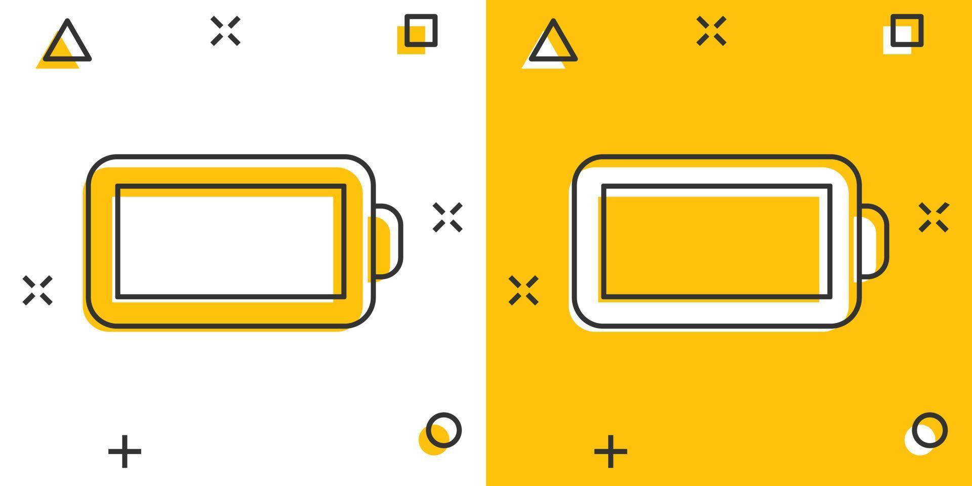 icono de carga de batería en estilo cómico. ilustración de vector de dibujos animados de nivel de potencia sobre fondo blanco aislado. concepto de negocio de efecto de salpicadura de acumulador de litio.