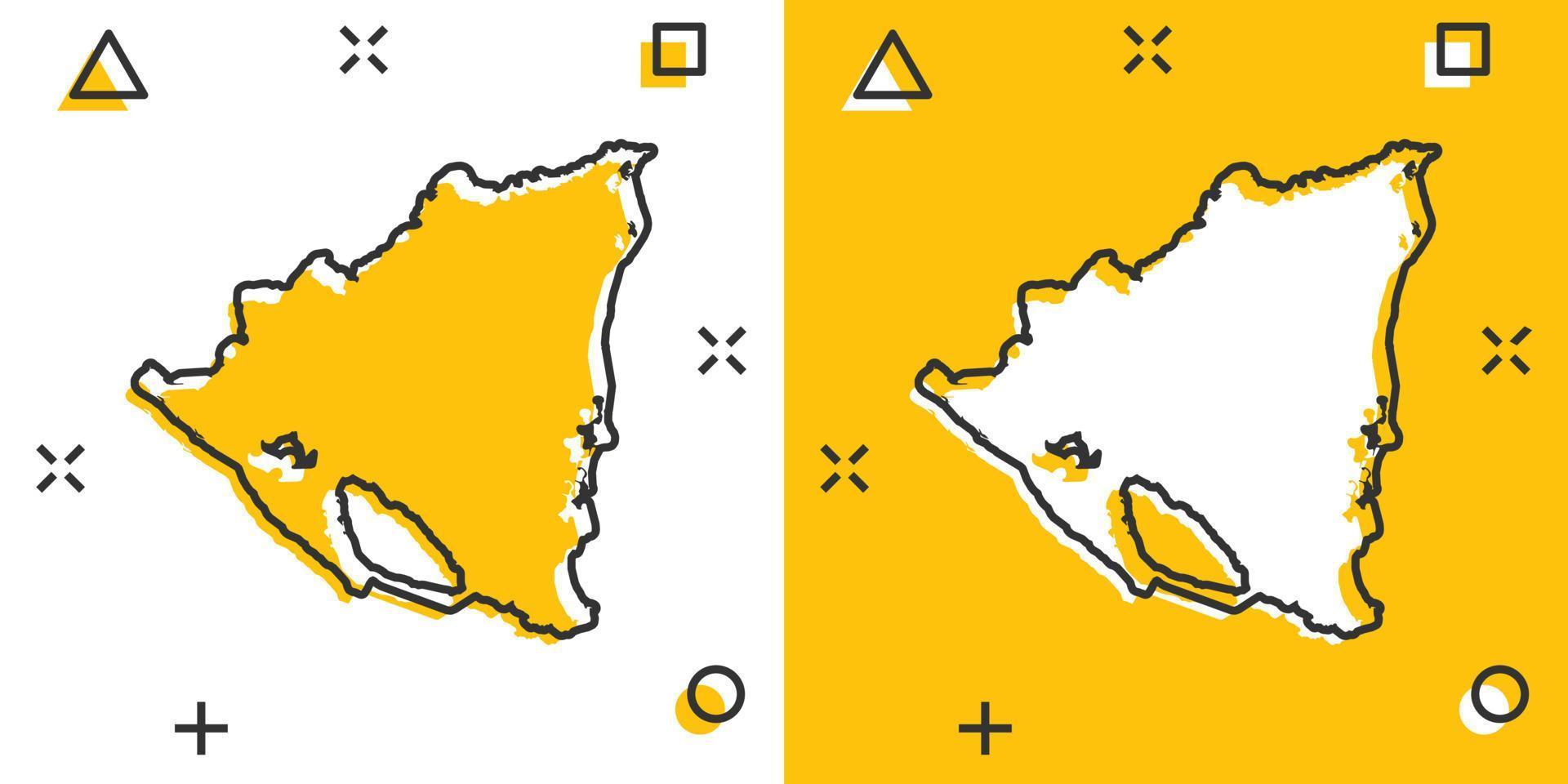 Vector cartoon Nicaragua map icon in comic style. Nicaragua sign illustration pictogram. Cartography map business splash effect concept.