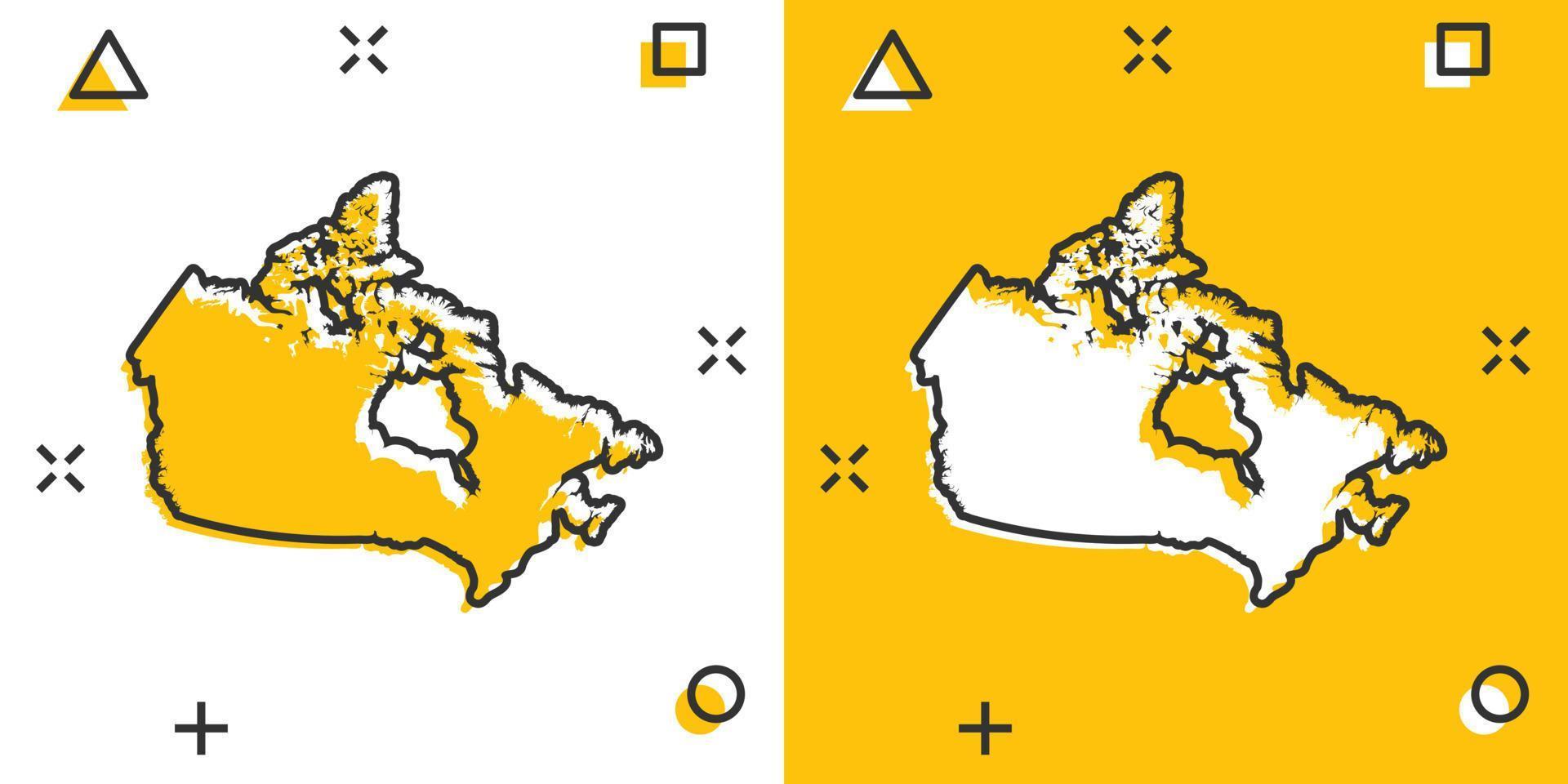 icono de mapa de canadá de color de dibujos animados en estilo cómico. pictograma de ilustración de signo de canadá. concepto de negocio de salpicaduras de geografía del país. vector