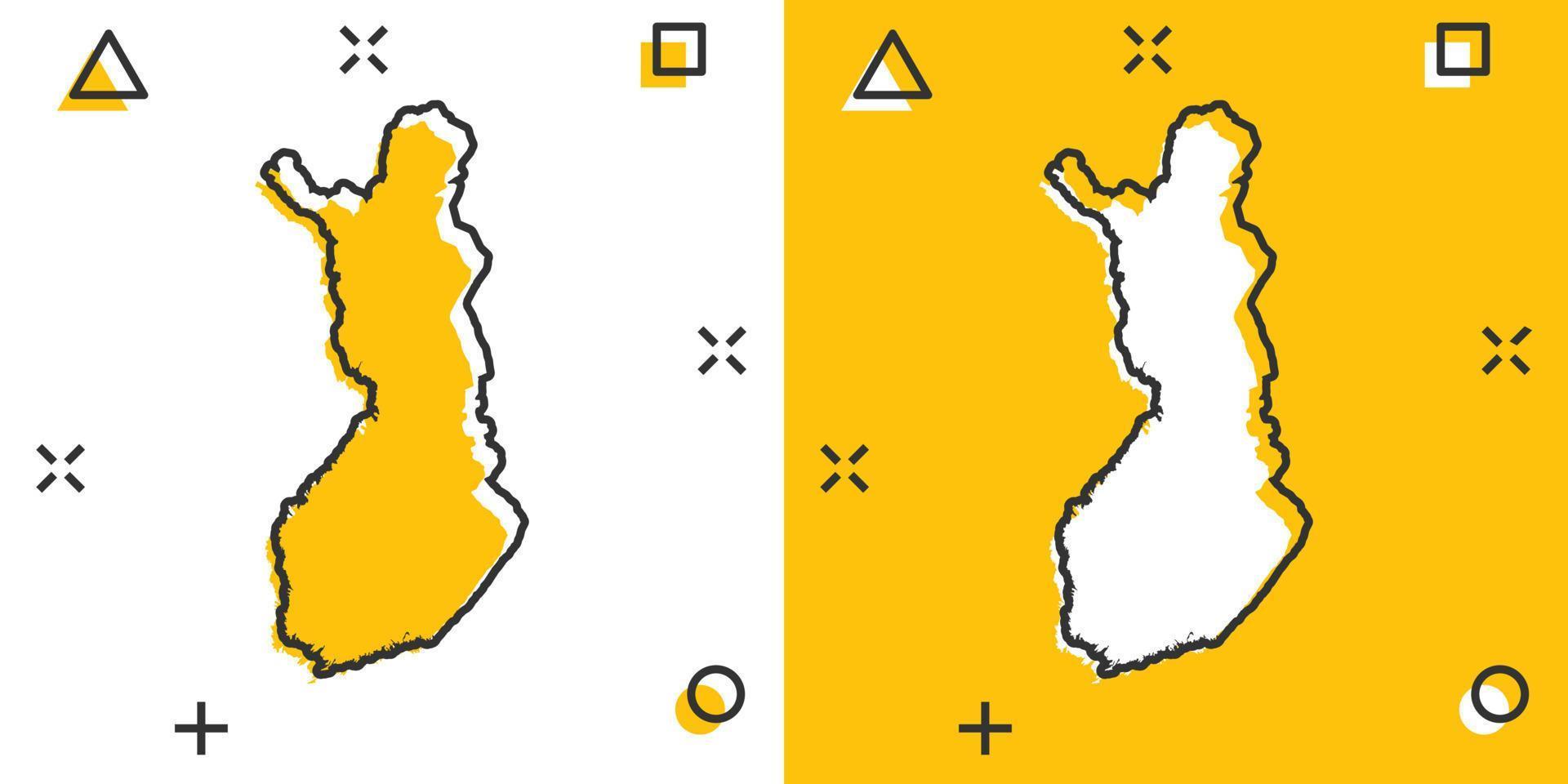 icono de mapa de Finlandia de dibujos animados vectoriales en estilo cómico. Pictograma de ilustración de signo de Finlandia. concepto de efecto de salpicadura de negocio de mapa de cartografía. vector