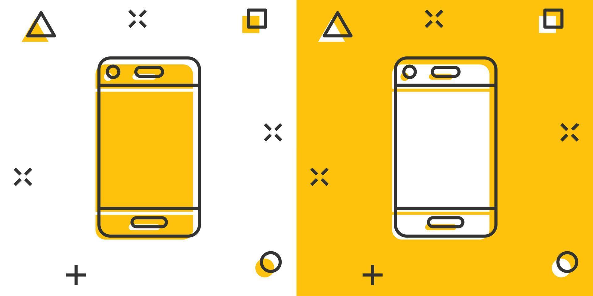 Phone device sign icon in comic style. Smartphone vector cartoon illustration on white isolated background. Telephone business concept splash effect.