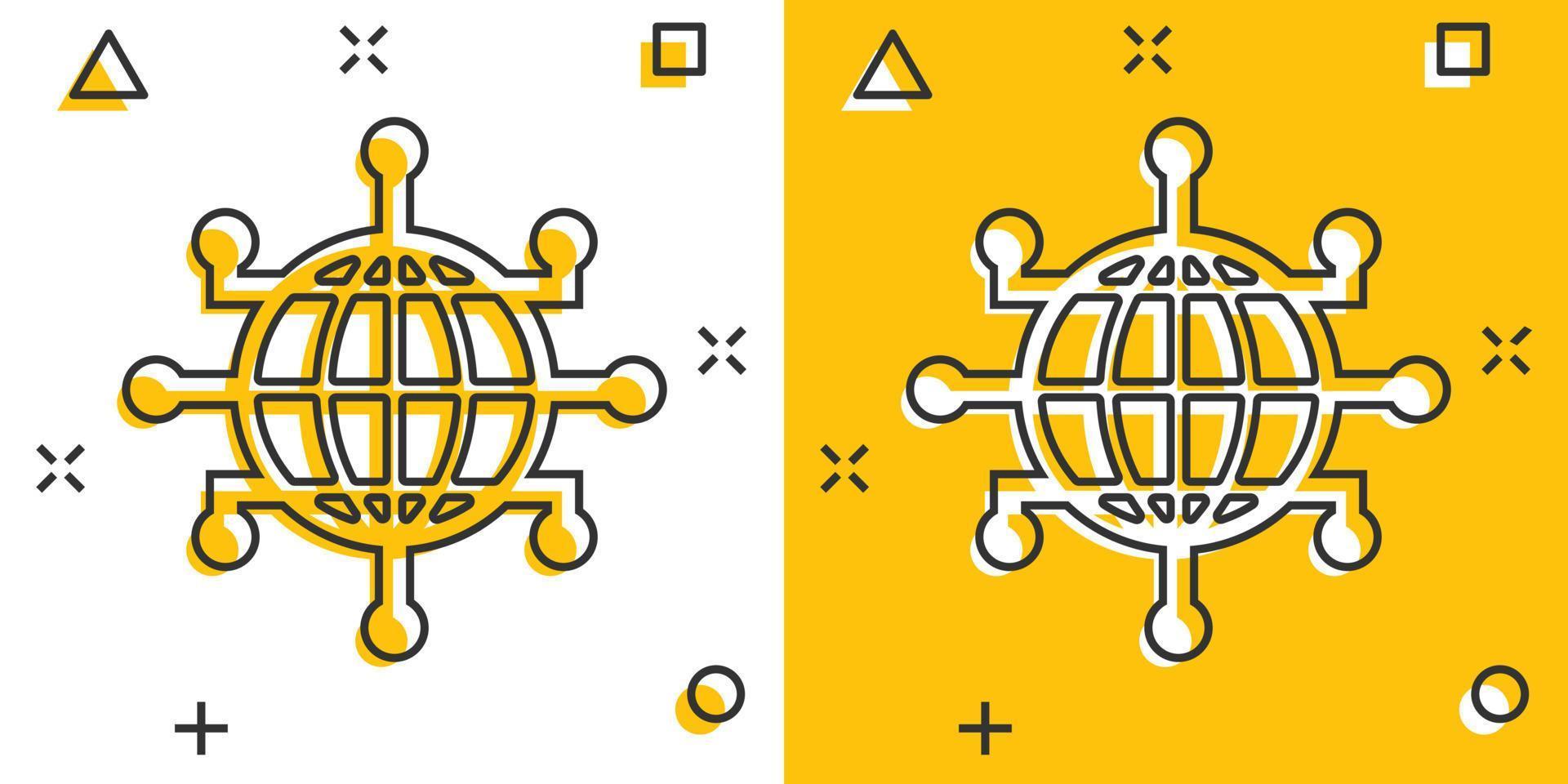Global network icon in comic style. Cyber world vector cartoon illustration on white isolated background. Earth business concept splash effect.