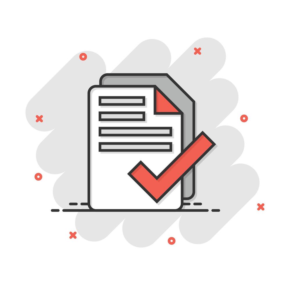 To do list icon in comic style. Document checklist cartoon vector illustration on white isolated background. Notepad check mark splash effect business concept.