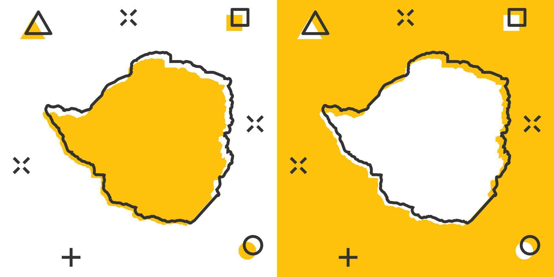 icono de mapa de zimbabwe de dibujos animados vectoriales en estilo cómico. pictograma de ilustración de signo de zimbabwe. concepto de efecto de salpicadura de negocio de mapa de cartografía. vector