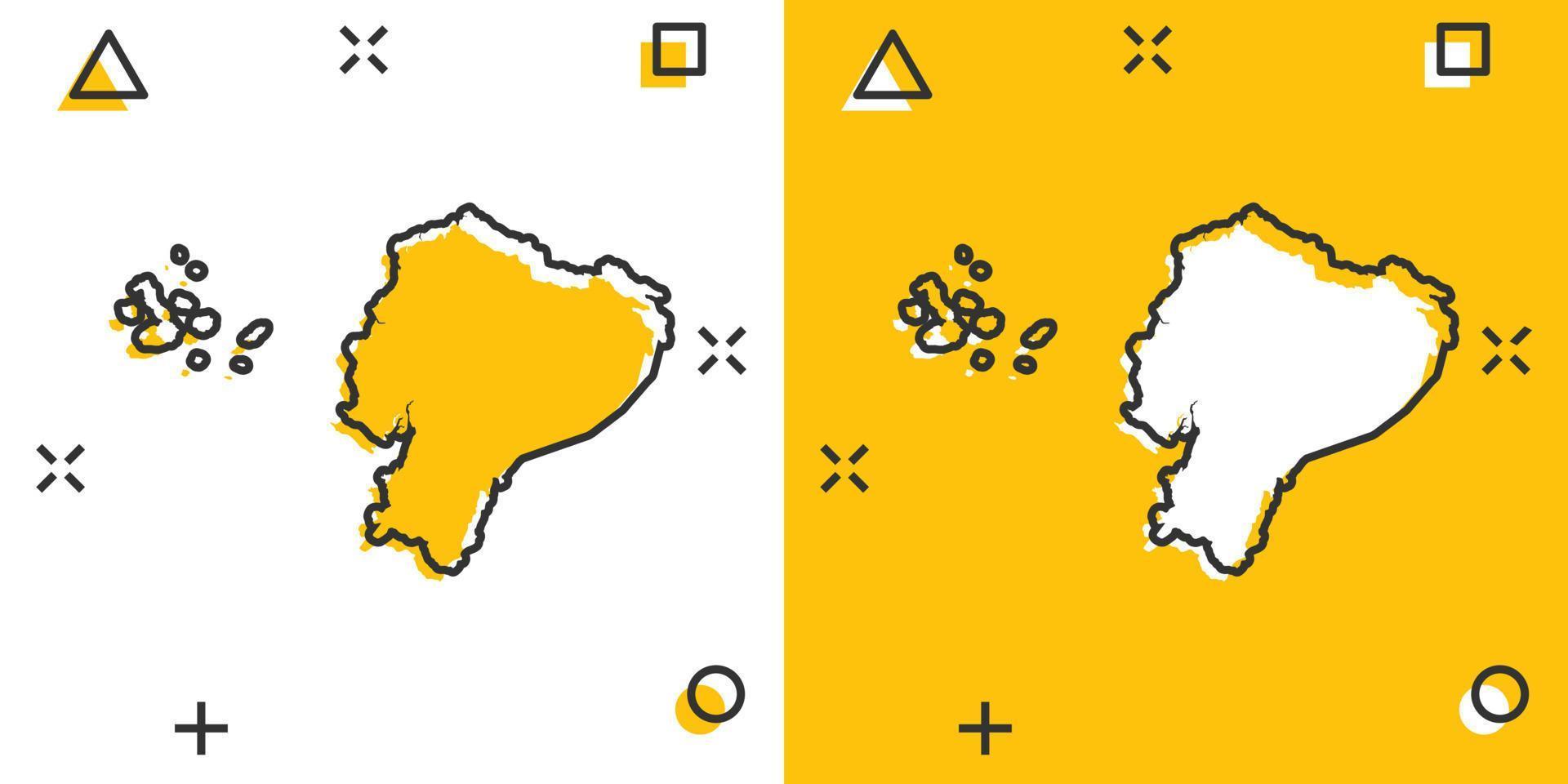 icono de mapa de ecuador de dibujos animados vectoriales en estilo cómico. pictograma de ilustración de signo de ecuador. concepto de efecto de salpicadura de negocio de mapa de cartografía. vector