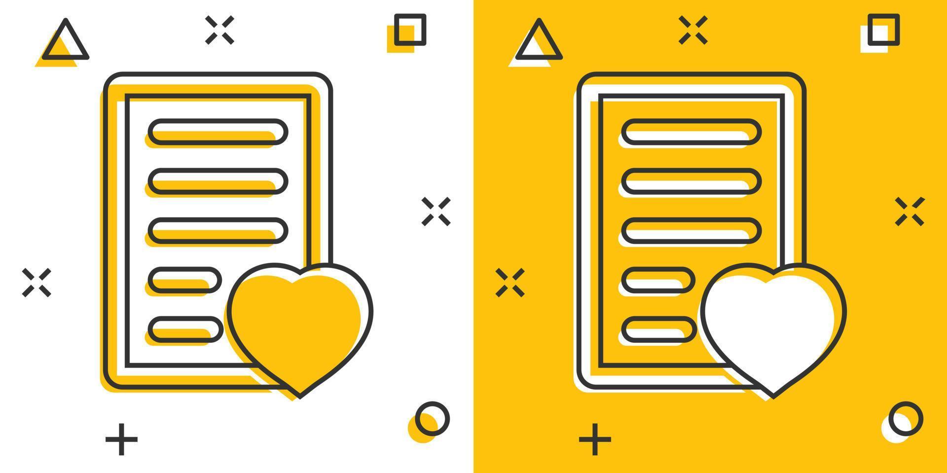 Wishlist icon in comic style. Like document cartoon vector illustration on white isolated background. Favorite list splash effect business concept.