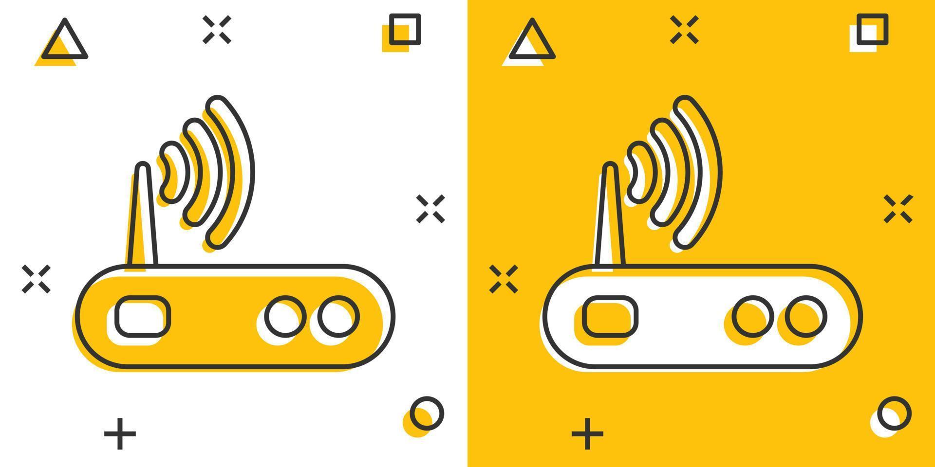 Wifi router icon in comic style. Broadband cartoon vector illustration on white isolated background. Internet connection splash effect business concept.