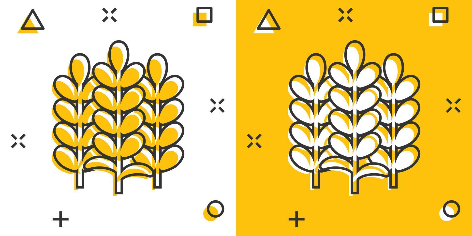Wheat icon in comic style. Barley cartoon vector illustration on white isolated background. Harvest stem splash effect business concept.