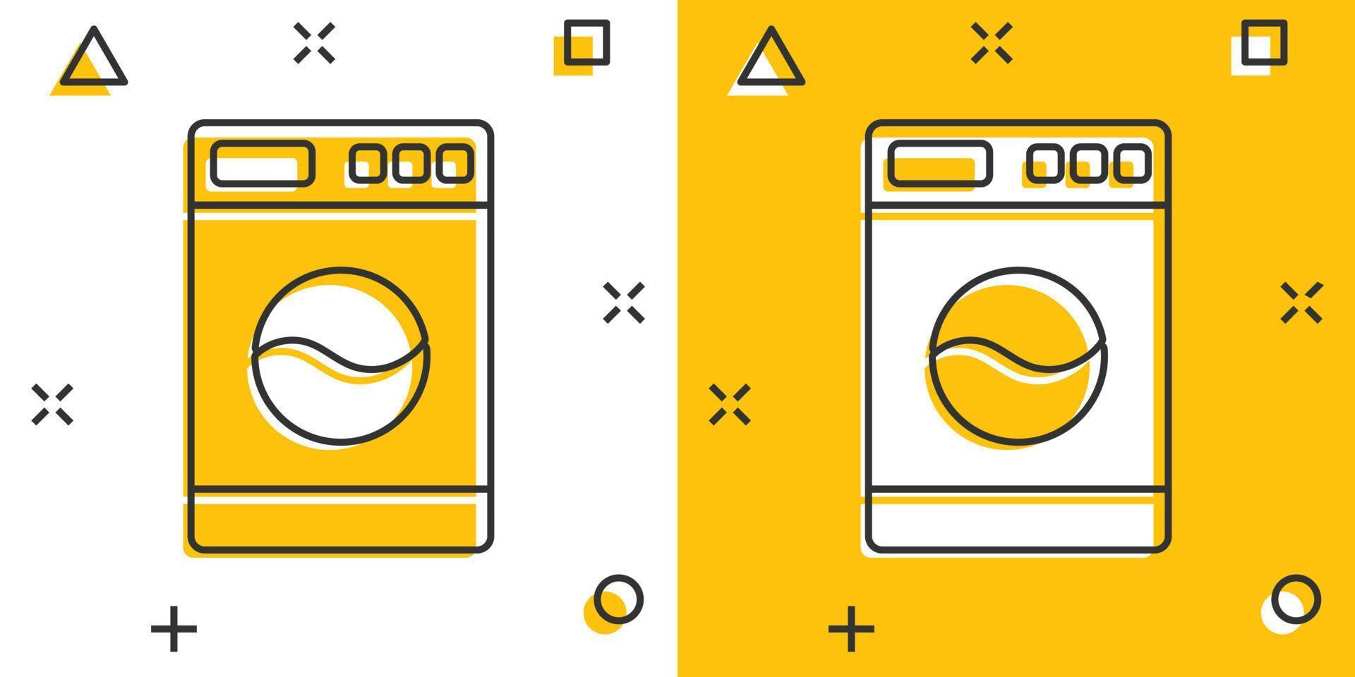 Vector cartoon washer icon in comic style. Laundress sign illustration pictogram. Washing machine business splash effect concept.