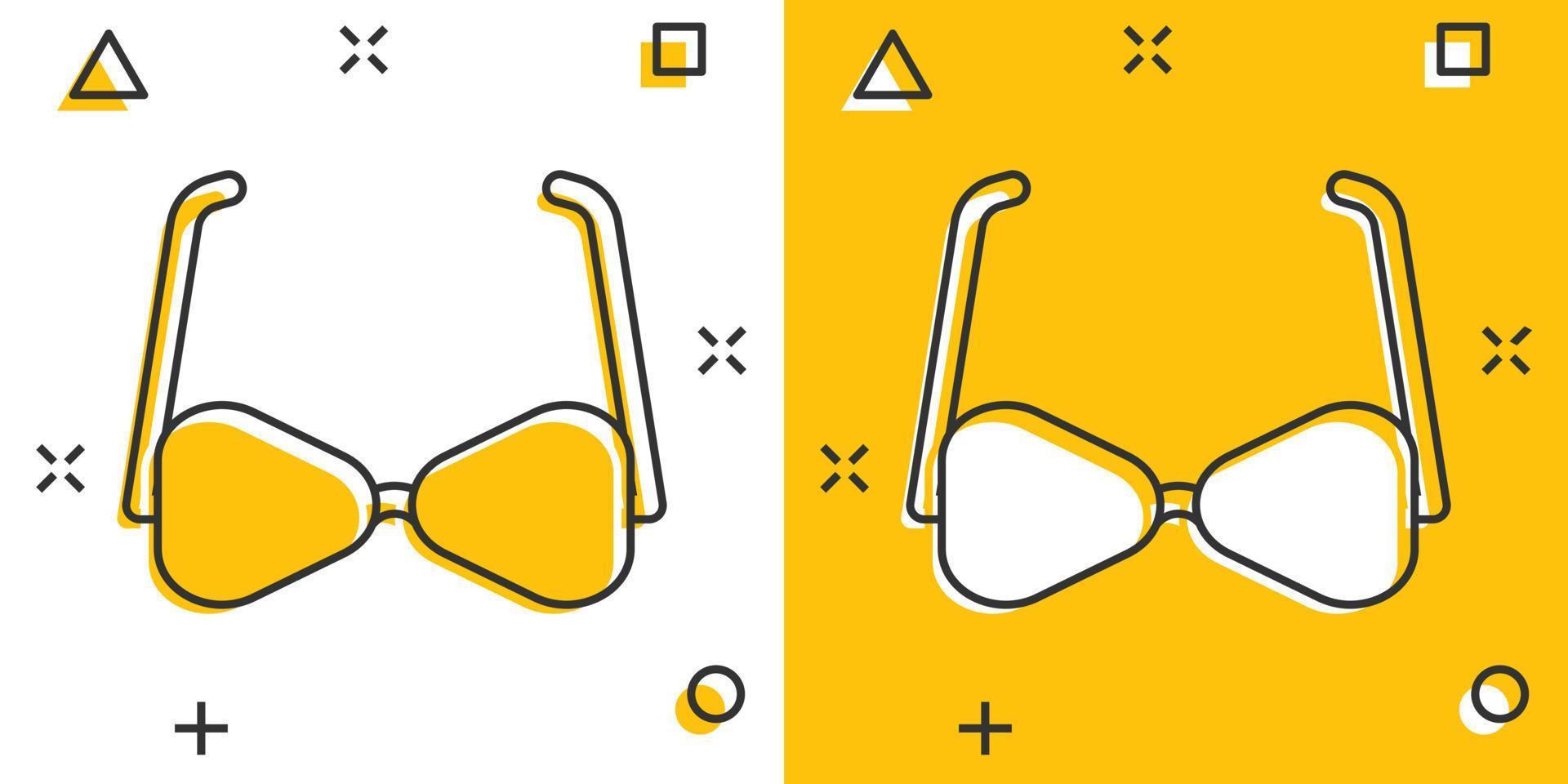 Vector cartoon sunglasses icon in comic style. Eyewear sign illustration pictogram. Sunglasses business splash effect concept.
