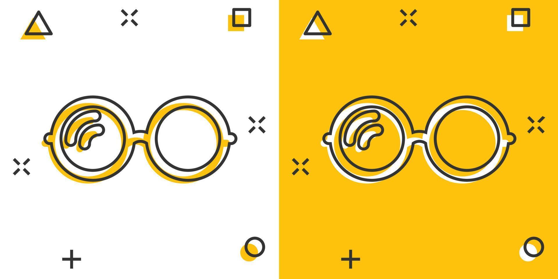 icono de gafas de sol de dibujos animados vectoriales en estilo cómico. pictograma de ilustración de signo de anteojos. concepto de efecto de salpicadura de negocio de gafas de sol. vector