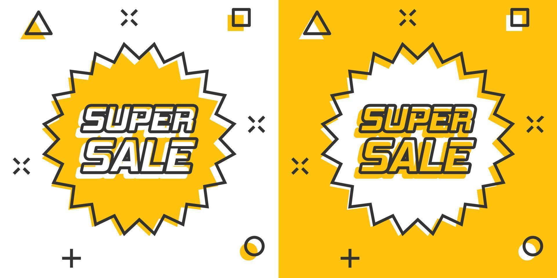 Vector cartoon discount sticker icon in comic style. Sale tag illustration pictogram. Promotion super sale discount splash effect concept.