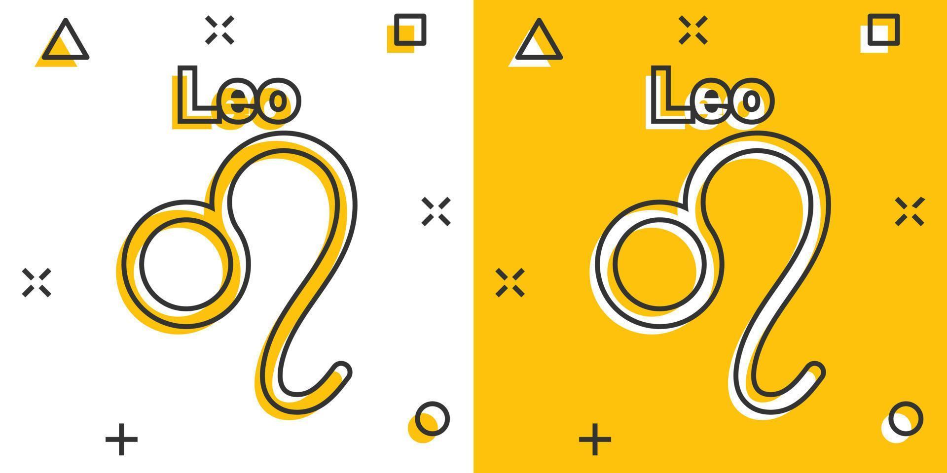 Vector cartoon leo zodiac icon in comic style. Astrology sign illustration pictogram. Leo horoscope business splash effect concept.