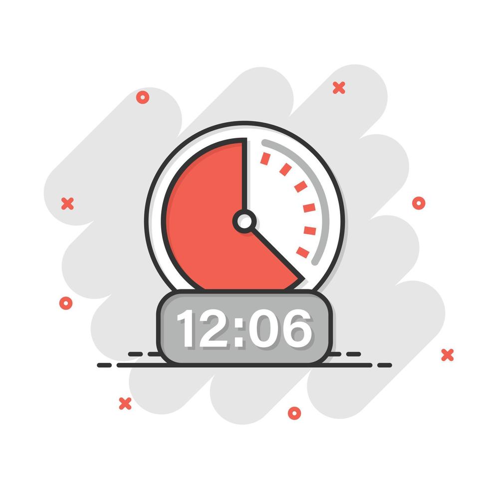 Clock icon in comic style. Watch cartoon vector illustration on white isolated background. Timer splash effect business concept.