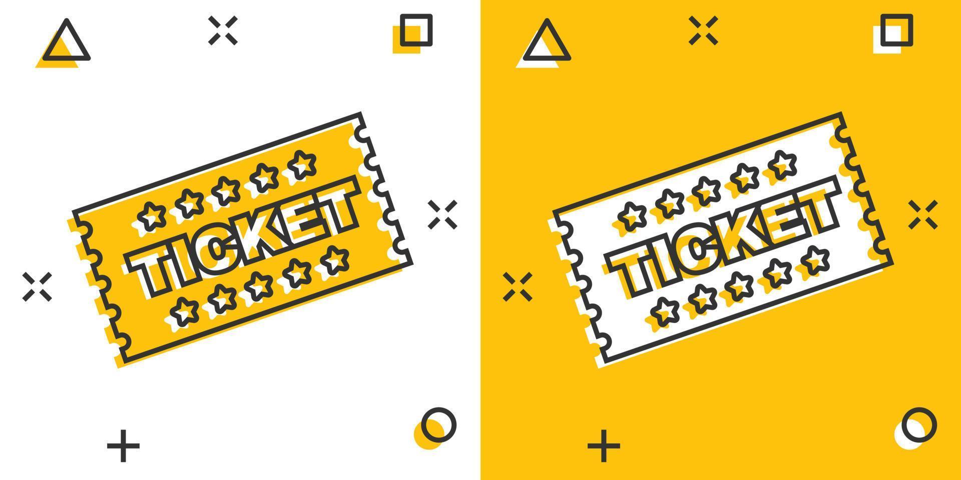 Cartoon ticket icon in comic style. Admit one illustration pictogram. Admit one splash business concept. vector