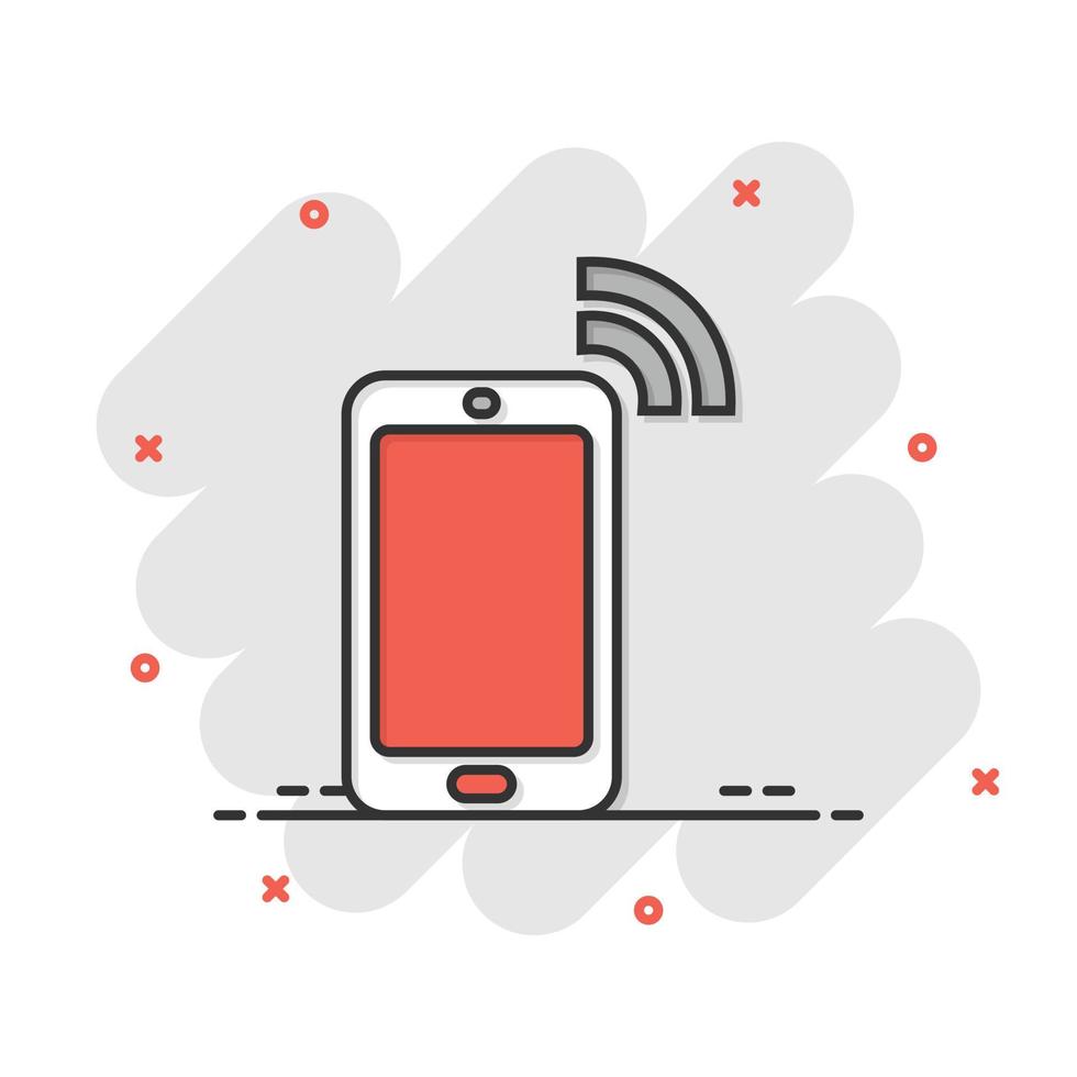 icono de pantalla en blanco del teléfono inteligente en estilo cómico. ilustración de vector de dibujos animados de teléfono móvil sobre fondo blanco aislado. concepto de negocio de efecto de salpicadura de teléfono.