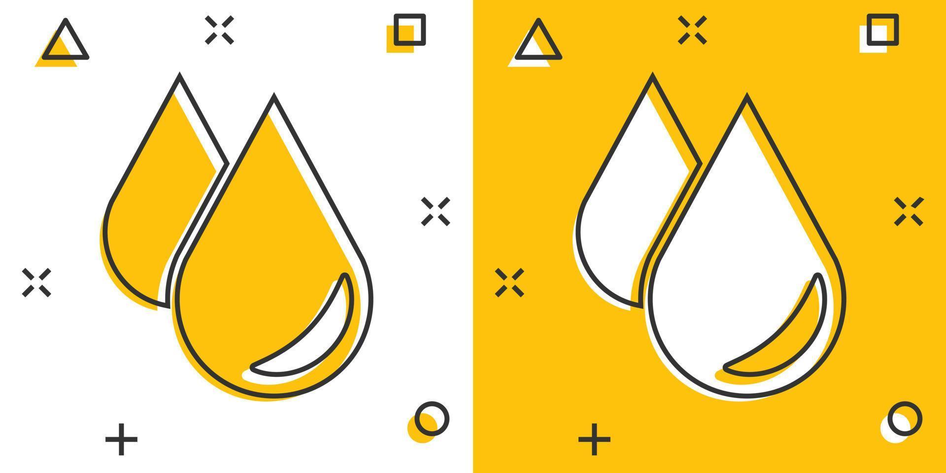 Water drop icon in comic style. Raindrop vector cartoon illustration pictogram. Droplet water blob business concept splash effect.