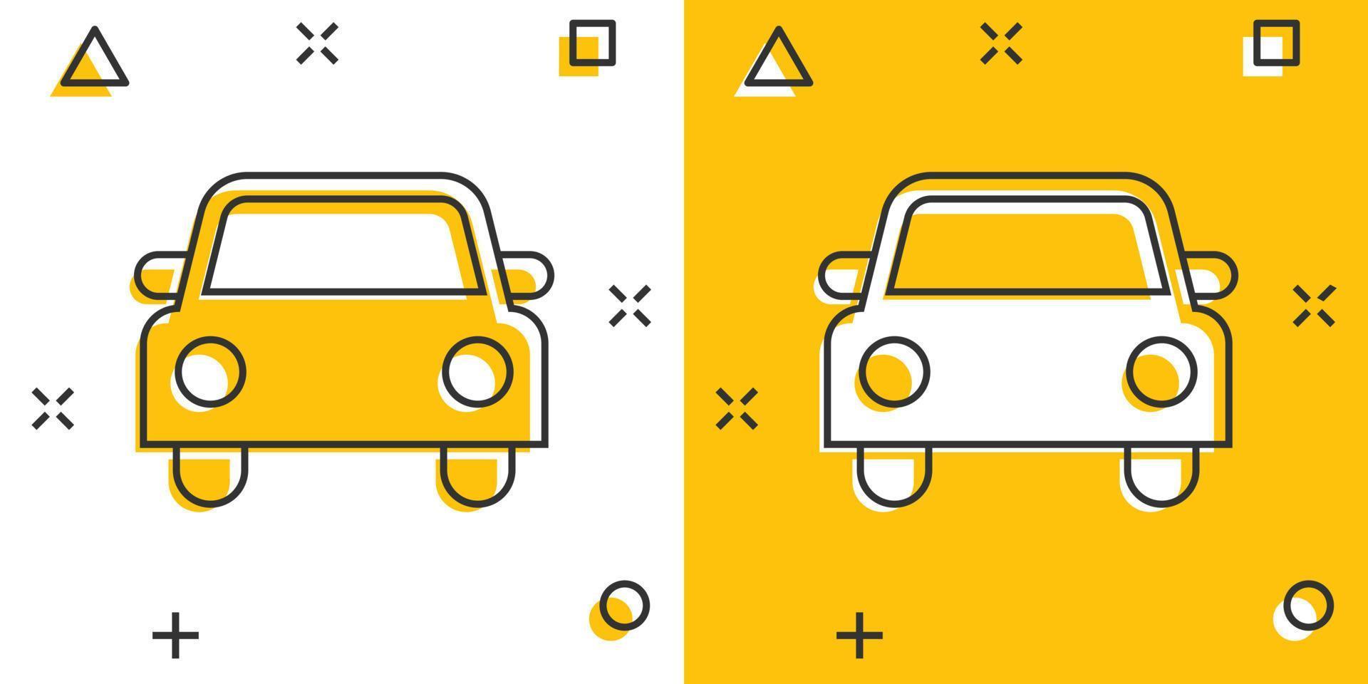 Car icon in comic style. Automobile car vector cartoon illustration pictogram. Auto business concept splash effect.