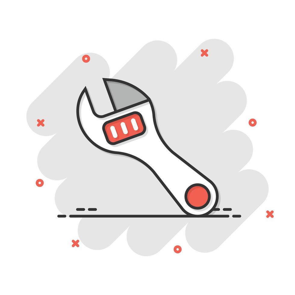 Wrench icon in flat style. Spanner key vector illustration on white isolated background. Repair equipment business concept.