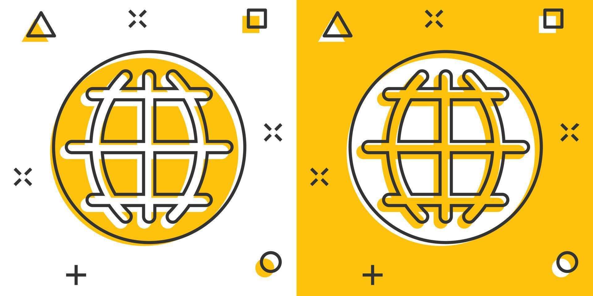 Vector cartoon choose or change language icon in comic style. Globe world communication sign illustration pictogram. World business splash effect concept.