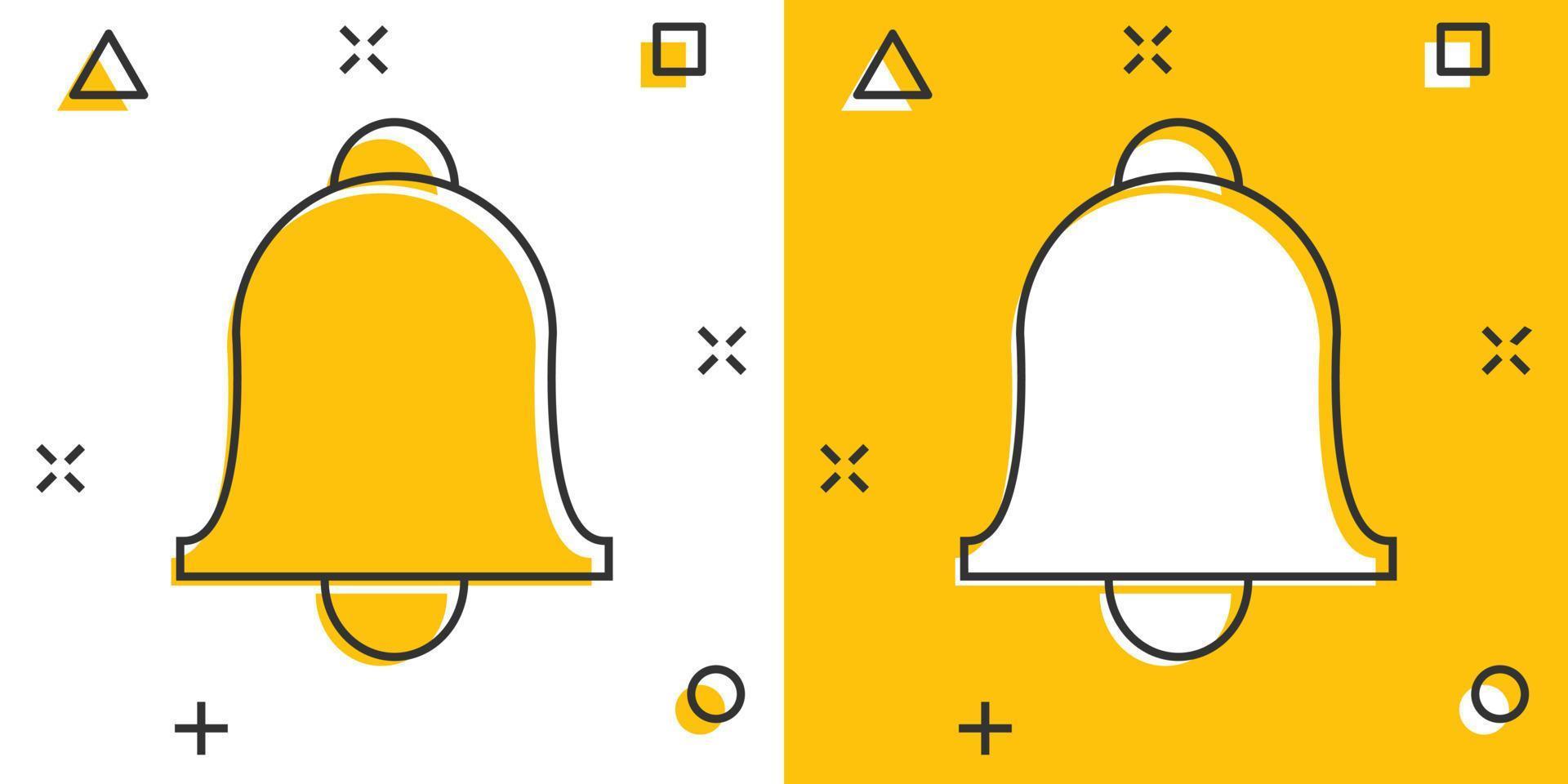 Vector cartoon bell icon in comic style. Alarm bell concept illustration pictogram. Handbell business splash effect concept.