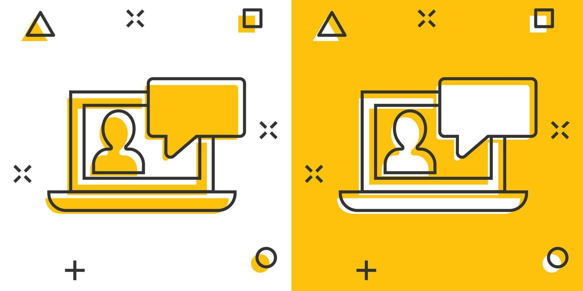 Online training process icon in comic style. Webinar seminar vector cartoon illustration pictogram. E-learning business concept splash effect.