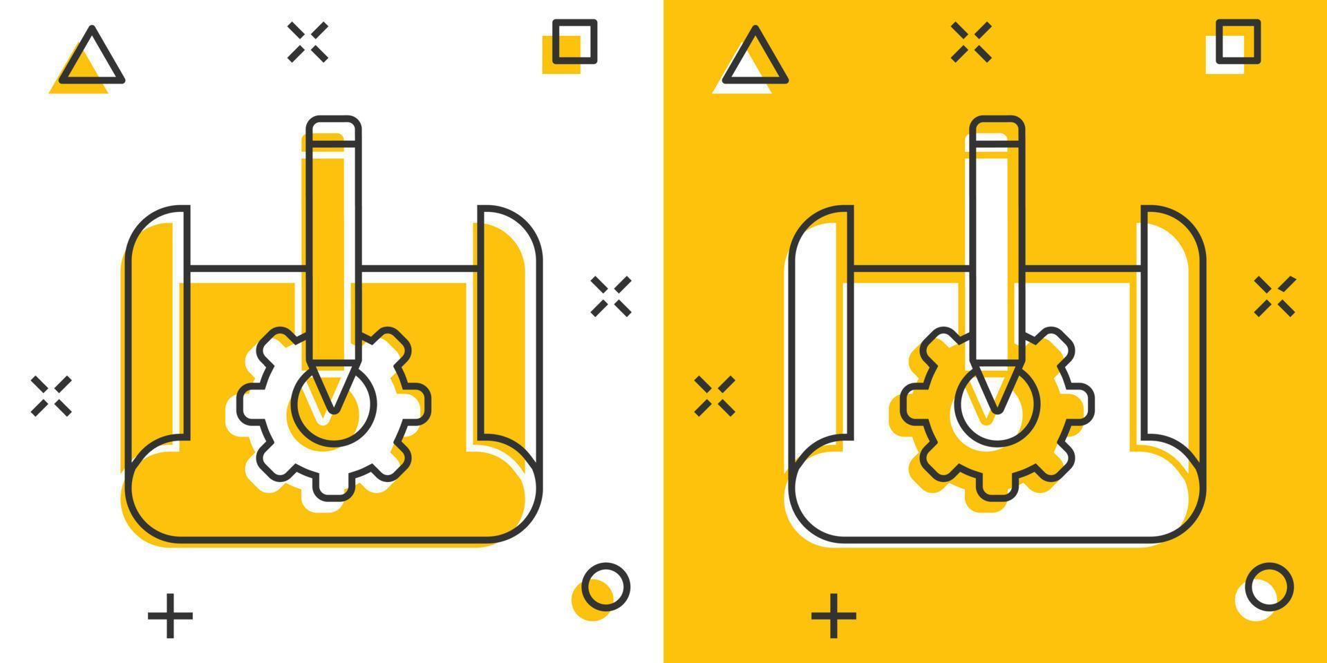 Prototype icon in comic style. Startup cartoon vector illustration on white isolated background. Model development splash effect business concept.