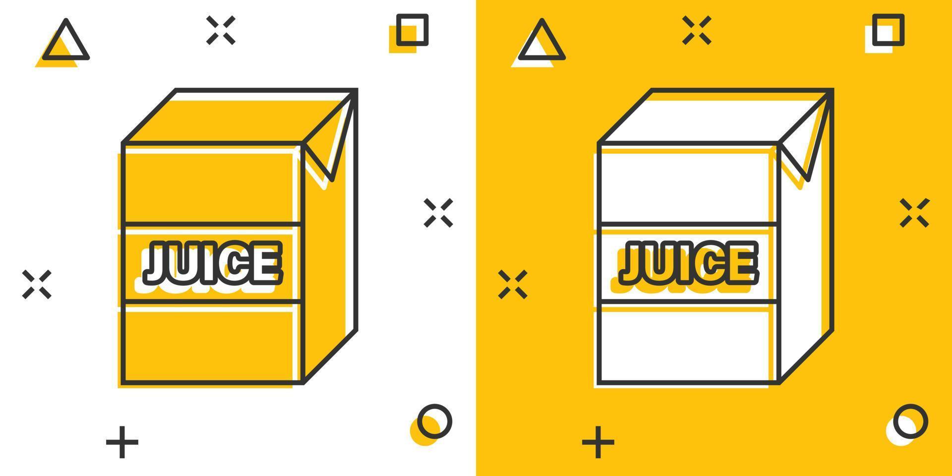 icono de jugo en estilo cómico. beber ilustración vectorial sobre fondo blanco aislado. concepto de negocio de efecto de salpicadura de contenedor. vector