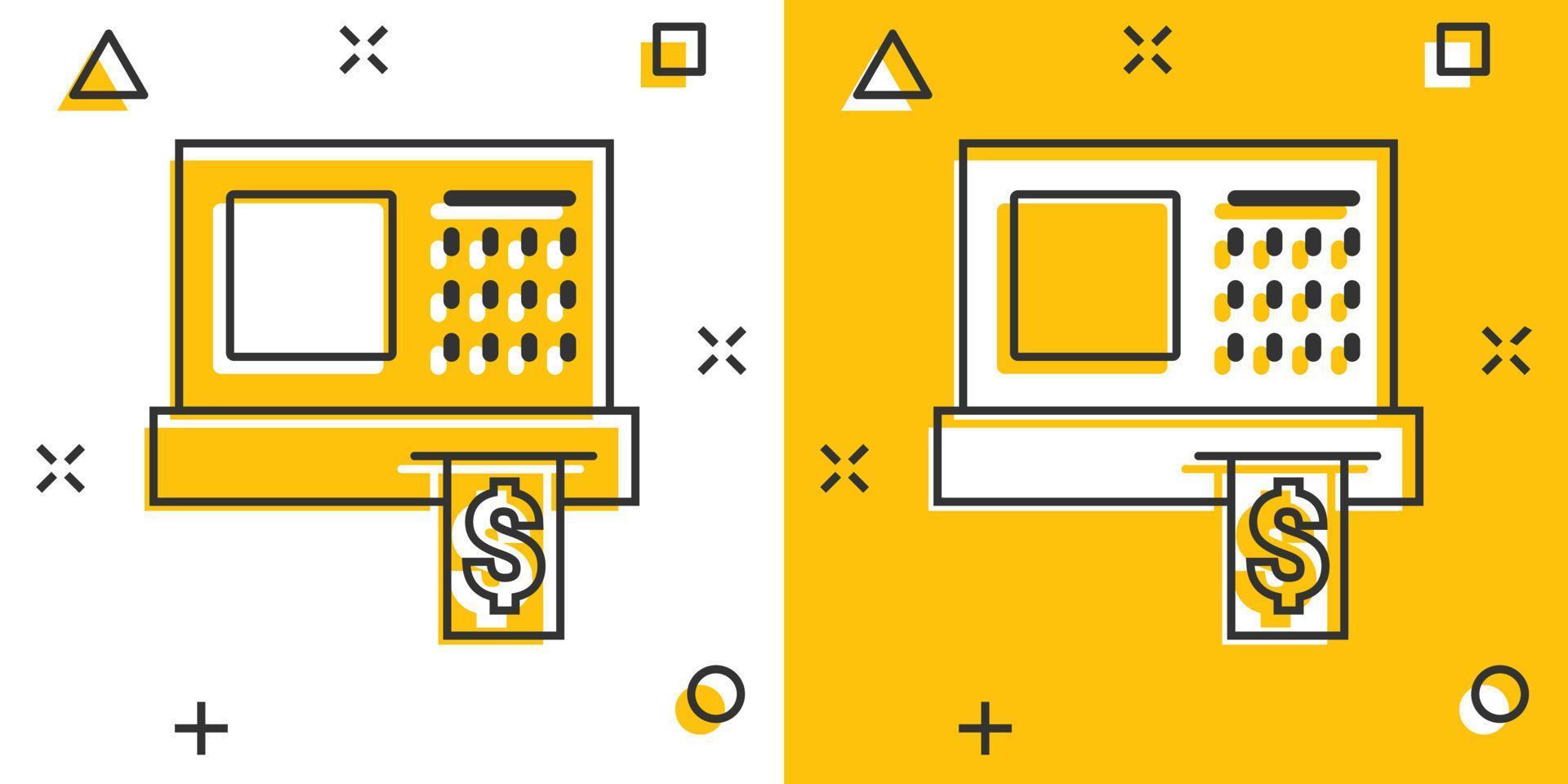 Cash register icon in comic style. Check machine cartoon vector illustration on white isolated background. Payment splash effect business concept.